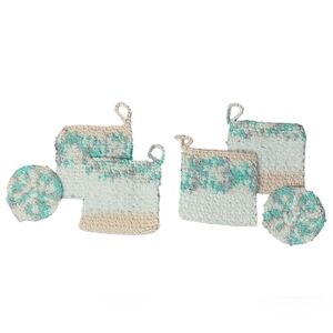 Crochet Exfoliating Cotton Wash Cloths And Rounds Resuable 6 Piece Set NEW